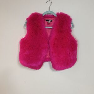 Hot Pink Faux Fur Vest Women S/M CODIGO Cropped Open Front Statement